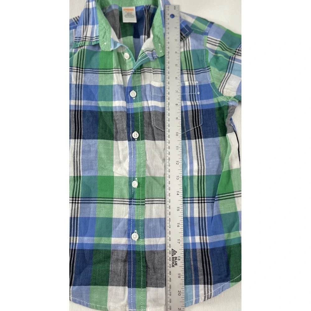 Gymboree Summer Picnic Boys Short Sleeve Button Down Plaid Shirt‎ Size Small 5/6